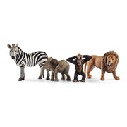 Schleich Wild Life Africa Starter Set, 4-Piece Animal Figurine Set with Zebra, African Elephant Calf, Lion, Chimpanzee, Multicolor, 42387