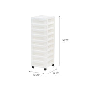 Iris USA 9-Drawer Narrow Plastic Storage Cart with Divided Organizer Top, White, 49 Qt