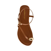 Madden Girl Treasuree Strappy Flat Sandals with Toe Ring Hardware, Cognac, Women's