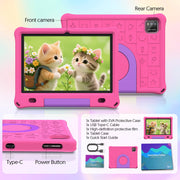 Tedupee 10inch Kids Tablet, Android 15, 1280x800 HD IPS Display, 12GB RAM, 64GB Storage, Quad-Core Processor, Wi-Fi 6, 6000mAh Battery, Parental Control, Pink