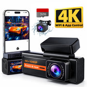 FFN Dual Dash Cam, 4K Front and 1080p Rear Car Camera with Night Vision, Built-in Wi-Fi, App Control, G-Sensor, 24H Parking Monitor, Loop Recording, 32GB SD Card, Black