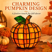 Generic Stained Glass Pumpkin Lamp, Orange Resin, Warm Ambient Glow, Tabletop Decorative Lamp