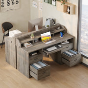 Bestier Farmhouse Executive Desk, 59 in Wood Computer Desk with Charging Station, Keyboard Tray, Monitor Stand, File Cabinet, Gray, H106715SUS-GRYW