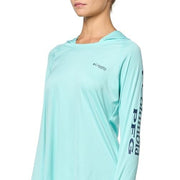 Columbia 1654861 PFG Tidal Tee Long-Sleeve Hoodie for Ladies - Gulf Stream/Carbon Logo - L