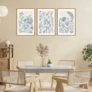 HPINUB Classic Chinoiserie Floral Framed Canvas Wall Art Set, Blue and White Watercolor Botanical Flowers, Navy Blue Minimalist, 16x24 in, Set of 3