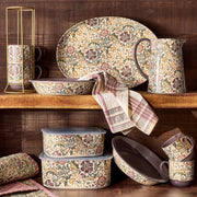 Better Homes & Gardens Edith Vine Stoneware Coffee Mug Set, Vintage Floral Design, 14 oz, 5-Piece with Metal Storage Rack