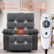 JONPONY Power Lift Recliner Chair with Heat and 8-Point Massage, USB Charge Port, Side Pockets, Large Gray, 350 lb Capacity
