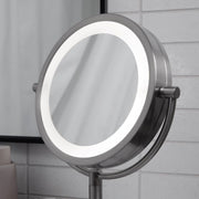 Jerdon Lighted Tabletop Makeup Mirror with 10X and 1X Magnification, Black Satin Finish, 8.5-Inch Diameter, Multiple LED Light Settings, JS8510BBK