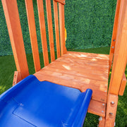 Sportspower WP-719 My First Wood Swing Set with 2 Swings, Rock Climber & 6' Double Wall Slide, Brown