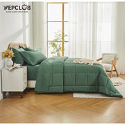 YEPCLUB 7-Piece King Size Comforter Set, Green Reversible Bed in a Bag, Bedding Set with Sheets, Pillowcases & Shams
