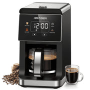 AIRMSEN 2 in 1 Drip Coffee Maker with Built-In Grinder, 3 Grind Settings, Compact 5-Cup Programmable Machine, 24-Hour Delay Brew, Extended Keep Warm, Black