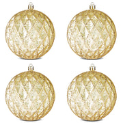 Holiday Time Gold Vintage-Style Diamond Pattern Shatterproof Christmas Ornaments, 4 Count, 3.94 in