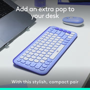 Logitech POP Icon Wireless Keyboard and Mouse Combo, Lilac, Multi-Device Bluetooth, Customizable Keys