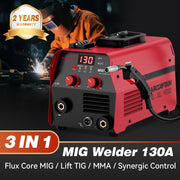 ARCCAPTAIN Flux Core Welder 3-in-1 with MIG, TIG & MMA, 110V Synergic Control, Lightweight Portable for Home and Farm Repair MIG130Fit