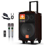 Deyes Q8Pro Karaoke Party Speaker, 8-Inch High-Power Bluetooth Speaker with Subwoofer and Tweeter, Rechargeable Trolley with Handle and Wheels, Brown