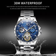 OLEVS Automatic Watches for Mens Starry Sky Skeleton Tourbillon Self Winding Mechanical Moon Phase Luminous Waterproof Luxury Dress Mens Wrist Watches Gifts , Blue