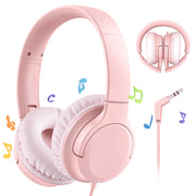 Mpow Foldable Headphones with Cord 94dB Over-Ear Headphones 3.5mm Jack for Girl, Pink