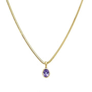 Gemstone Necklaces Oval Amethyst Pendant Snake Chain Necklace in 14K Gold