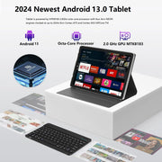 ZONKO Tablet Android 13 Tablet 10 Inch Android Tablet with Keyboard,5G WiFi Tablet,128GB ROM+16GB RAM (8+8Virtual) +1TB TF Expand,Octa-Core Processor,13MP+8MP Camera,Bluetooth,GPS,FHD Display,2 In 1 Tablet