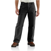 Carhartt B111-BLK Flannel-Lined Duck Dungarees for Men, 28x32, Black