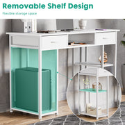 Concetta D-3CZ 48 Inch Small Desk with Fabric Drawers and Storage Shelves, White