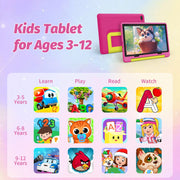 BESTSKI Kids Tablet, 10.1 Inch HD IPS Display, 14GB RAM, 64GB Storage Expandable to 1TB, Quad-Core 2.4GHz Processor, Android 14, 5G WiFi, Pink Protective Case, KT1028