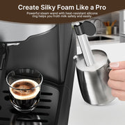 NICWIN Espresso Machine 15 Bar, Professional Espresso Maker with 70C Steam Wand, Auto Milk Frother, 1.2L Removable Water Tank, Black Matte Finish, CM-8502D