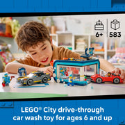 LEGO City Drive-Through Car Wash Building Toy with 2 Toy Cars and 4 Minifigures, Interactive Set for Ages 6+, 60497