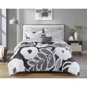 Mainstays MS8544409622-03 11 Piece Bed in a Bag Comforter Set with Sheets, Black and White Floral, Queen