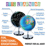 USA Toyz Educational Globe with LED Constellation Light, 9 Inch Diameter, 13.5 Inch Tall, Chromed Steel Stand, JQKG01