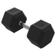 FitRx 30677 50lbs Rubber Hex Dumbbell, Solid Steel Handle, Durable Rubber Coating, Anti-Roll Design, Single