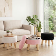 Concetta Round Storage Ottoman with Soft Teddy Velvet Upholstery, Sturdy Wood Legs, Pink, Compact Size