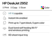HP DeskJet 2952 All-in-One Color Inkjet Printer with Wireless Dual-Band Wi-Fi, Scanner, Copier, Black