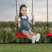 Delta Children FunZone Outdoor Metal 3-Piece Swing Set, 2 Adjustable Swings and Trapeze Bar with Gym Rings, Blue/Red