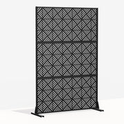 MAYEERTY Outdoor Privacy Screen with Stand, Corrosion Resistant Galvanized Steel, Adjustable Height 72in, Vertical Slat Design, Black, Cecil Metal Balcony Decorative Screen