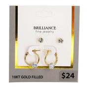 Brilliance Fine Jewelry 10K Gold Filled Crystal Children's Earrings Set, Hoop and Stud, Yellow, 2 Pairs