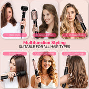 Nicebay Hot Air Brush 4-in-1 Hair Styling Tool with Detachable Oval and Curly Brushes, 1300W Ceramic Coating, Ionic Technology, 360 Degree Swivel Cord, Silver, DW8008