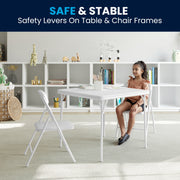 Flash Furniture Mindy Kids 3-Piece Folding Table and Chair Set, White, Vinyl Padded Top, Metal Frame, Foldable Design