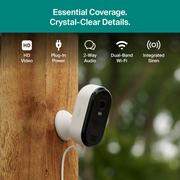 Arlo Essential Security Camera 2025  1080p HD Video, Wired Plug-In Power, Person Recognition, Animal Detection, Dual-Band Wi-Fi, 1-Cam