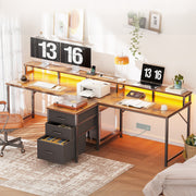 Casacomoda 2 Person Desk with Power Outlet & LED Light, Vintage