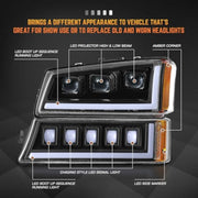 DNA Motoring HL-HP8-CSIL03-4P-BK-AM Pair Full LED Projector Sequential Headlights with Start-Up DRL, Black Amber, Compatible with 03-06 Chevy Silverado 1500 2500 3500 HD