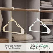 HevraCom Plastic Clothes Hangers, White, 50 Pack, Strong Durable Non Slip with Grooved Shoulders and Clipless Design, Classic-Set