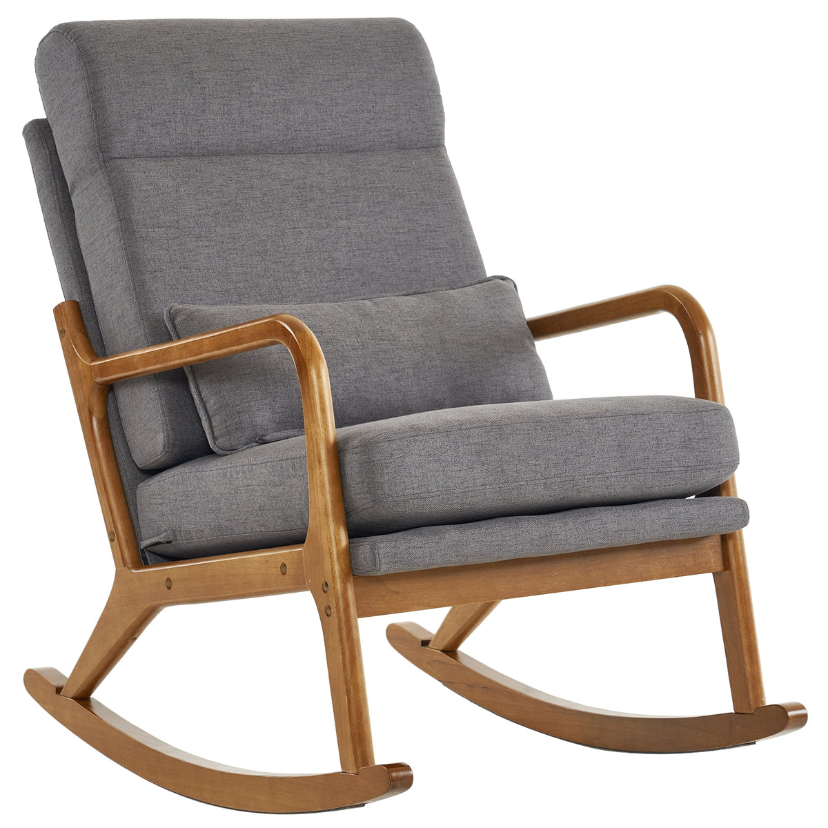 Ktaxon Mid Century Rocking Nursery Chair, Dark Gray - Solid Wood Frame ...