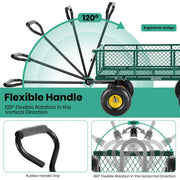 GVDV Heavy Duty Steel Garden Cart with Liner 660lbs Capacity 3 Cu ft 10 All-Terrain Wheels, Black/Green - High Quality