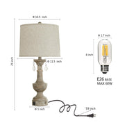 JUJUYUYOP Three-Level Dimmable Table Lamps Set of 2 with USB Port, 25 in, Gray Resin Base with Linen Shade, LM8901