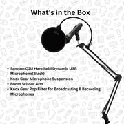 Samson Q2U Handheld Dynamic USB Microphone with Cardioid Polar Pattern, Black, Bundle with Boom Arm and Pop Filter, SAQ2UTB_K2
