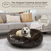 Best Friends by Sheri Original Calming Donut Dog and Cat Bed, Shag Faux Fur, Dark Chocolate, Large 36in x 36in, 4965