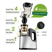 Casualife Cold Press Masticating Juicer, 800W Motor, 5.4-Inch Wide Feed Chute, 2 Speeds, Black