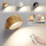 Gasranw Infinity Wall Lamp, Rechargeable, Remote Controlled, Peel-and-Stick, 360 Rotatable Magnetic LED Sconce, Wooden Brown, Nordic Lighting