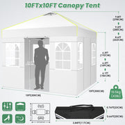 Hoteel HI-000100 10x10 Pop Up Canopy Tent, Waterproof 210D Oxford Cloth with PU Coating, UV50+ Protection, White